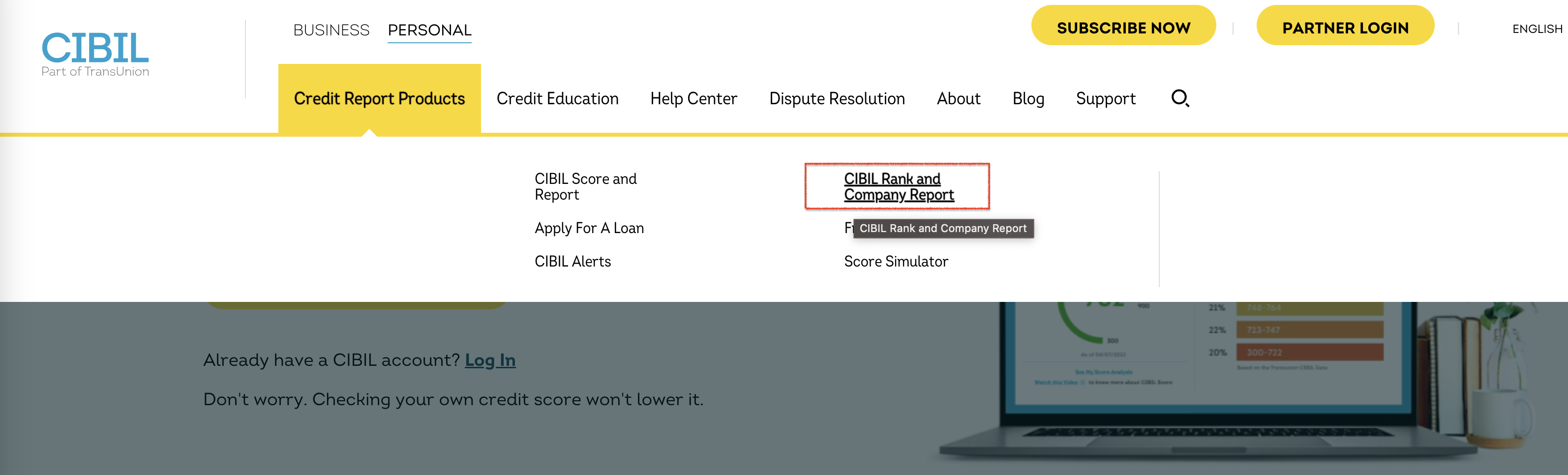 Screenshot From CIBIL Offical Website
